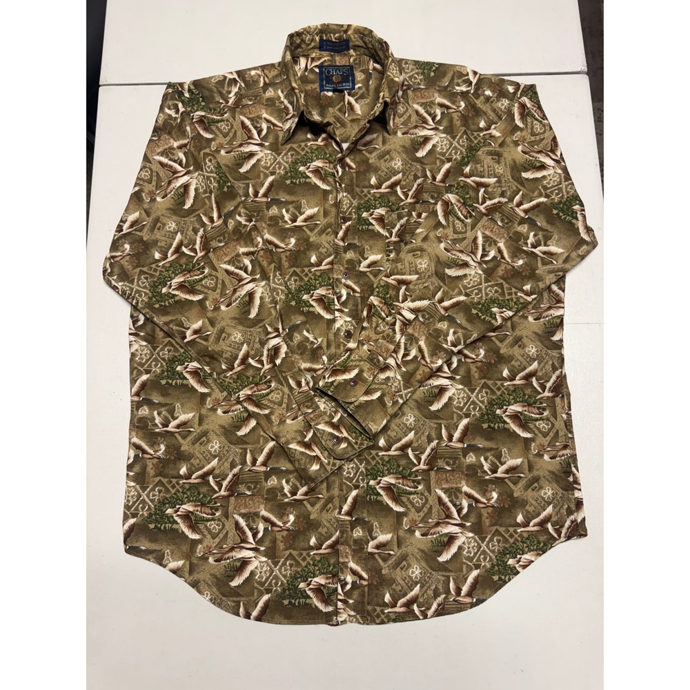 VINTAGE CHAPS RALPH LAUREN 100% COTTON MENS CAMO SHIRT BUTTON DOWN SIZE LARGE